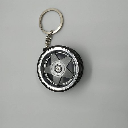 Chaveiro de Roda Miniatura Borbet Cinza com Pneu de Borracha