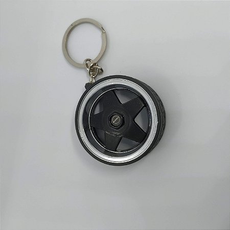 Chaveiro de Roda Miniatura Borbet Preta com Pneu de Borracha