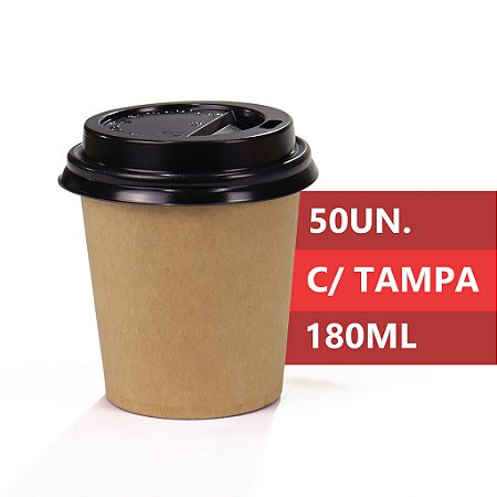 Copo Termico Papel Kraft 180ml 50 unidades C/ Tampa para Copa Àgua Chá Café Capuccino