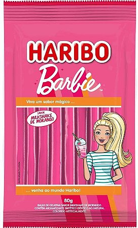 Bala Tubo Barbie Milkshake de Morango 80g - Haribo