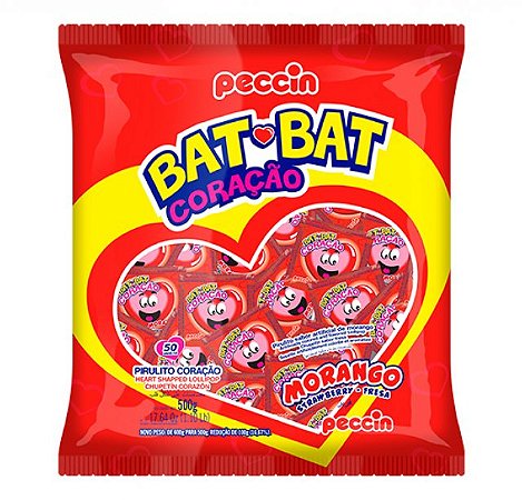 Pirulito Bat Bat Coração Morango 500g - Peccin