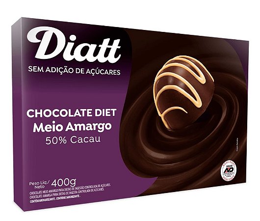 Chocolate diet meio amargo 50% cacau 400g - Diatt