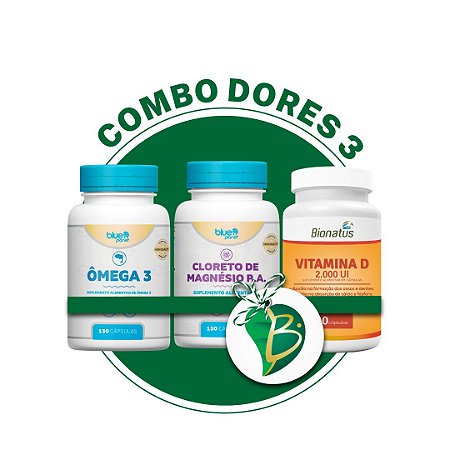 COMBO DORES 3 - ÔMEGA 3 + CLORETO DE MAGNÉSIO P.A + VITAMINA D (BIONATUS) -  Bioflora