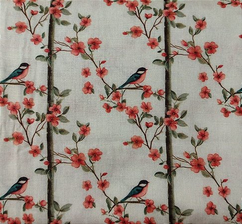 Tecido Tricoline DIGITAL Pássaro Floral  0,50cm x 1,50cm