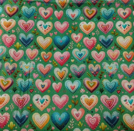 Tecido Tricoline DIGITAL Coração Colorido   0,50cm x 1,50cm