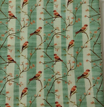 Tecido Tricoline DIGITAL Pássaro Floral Listrado  0,50cm x 1,50cm