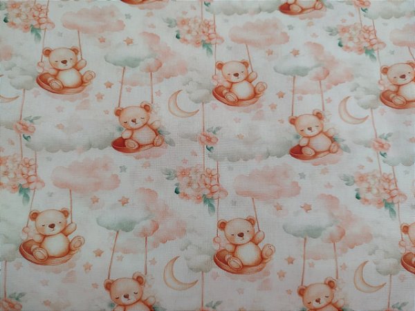 Tecido Tricoline DIGITAL Urso bebê  0,50cm x 1,50cm