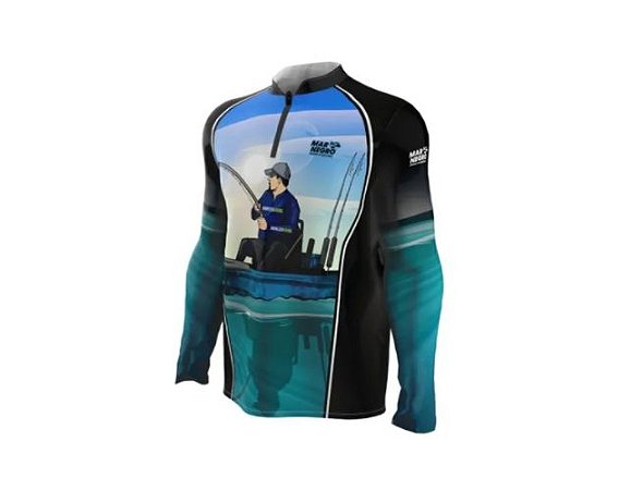Camiseta Camisa Pesca Proteção Uv50 Mar Negro - Caiqueiro P