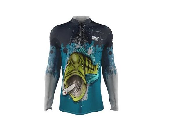 Camiseta Camisa Pesca Proteção Uv50 Mar Negro - Tucunaré Azul GG