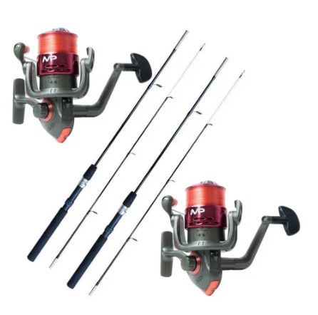 KIT PESCA 2 MOLINETES ALBATROZ MP 30 VERMELHO C/ LINHA + 2 VARAS ALBATROZ KARA BLACK 1501 DIADOSPAIS