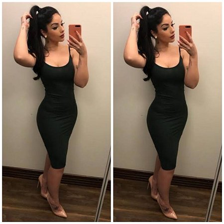 vestido canelado midi alcinha