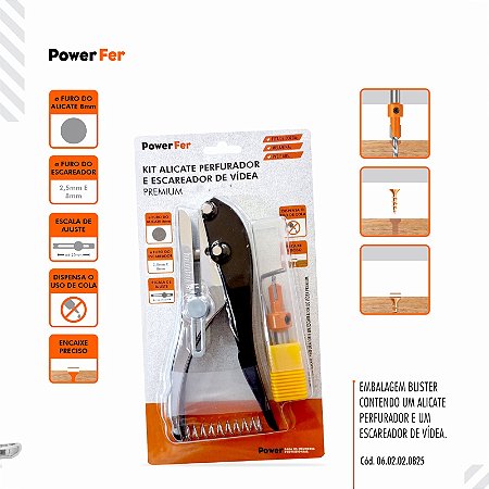 KIT ALICATE PERF DE FURO 8MM + ESCAREADOR 2,5X8MM