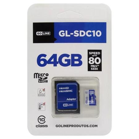 CARTÃO DE MEMÓRIA 64 GB GL-SDC10 CLASSE 10 GOLINE com adaptador