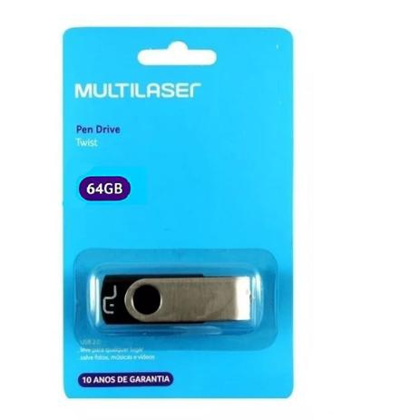 PENDRIVE 64GB TWIST PRETO USB 2.0 PD590 MULTILASER