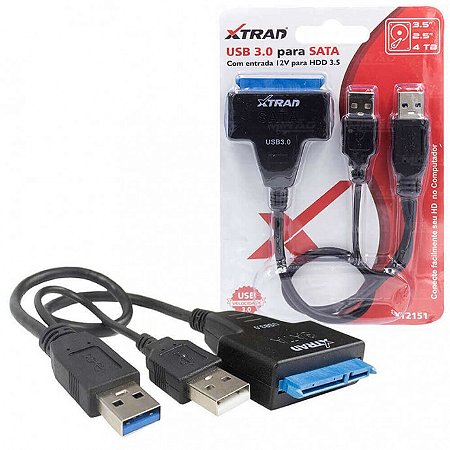 Adaptador SATA USB 3.0 com entrada 12V XT-2151