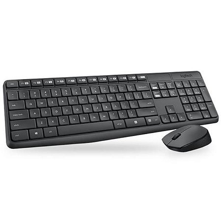 Combo Teclado e Mouse Wireless Sem Fio ABNT2 Preto Logitech MK235