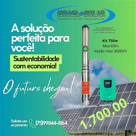 Bomba Solar Vazão Máx. 24.500l/dia - Altura Máx.90m 48v 750w