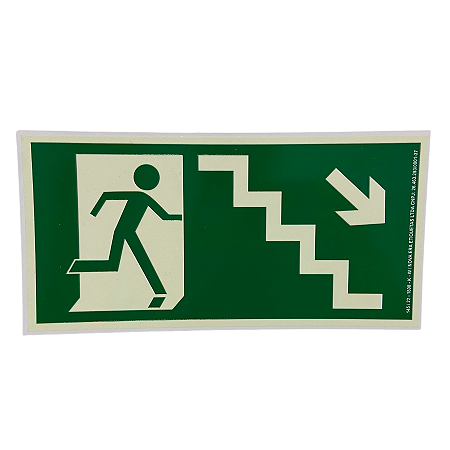 PLACA ESCADA DESCIDA A DIREITA 26 X 13 CM - FOTOLUMINESCENTE ANTICHAMA