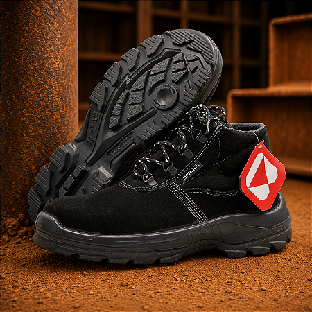 Bota de Segurança Nobuck Bracol Linha BAF Cor Preta Com Bico de Pvc CA 40872