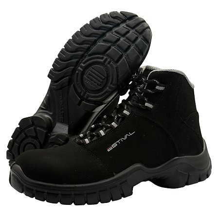 BOTINA ESTIVAL EM MICROFIBRA EN10071S2 BICO DE PVC PRETO E CINZA C.A 44558