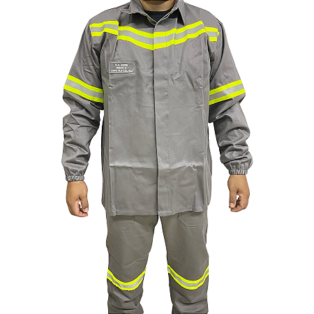 Conjunto Calça e Camisa NR10 Cinza Risco 2 ATPV 11 Guardian DX Para Arco Elétrico Refletivo com Bolso CA 46298
