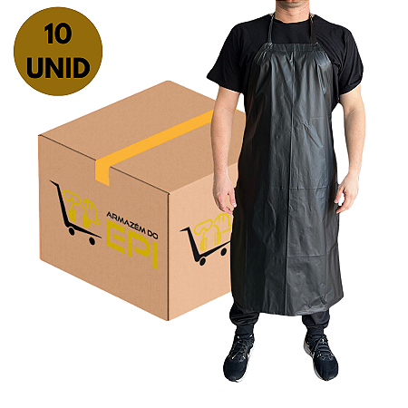 Kit Com 10 Avental Impermeável em Pvc Preto Maicol CA 38302