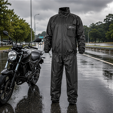 Capa de Chuva para Motoqueiro Delta Flex Pvc Preta Sem Capuz