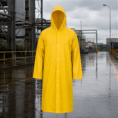 Capa de Chuva Amarela Forrada Vinilseg Soft Com Capuz e Botões de Pressão CA 33304
