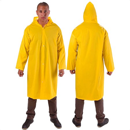 Capa de Chuva Amarela Forrada Vinilseg Soft Com Capuz e Botões de Pressão CA 33304