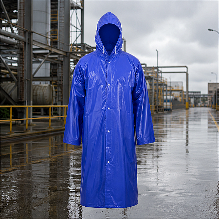 Capa de Chuva Em Pvc Trevira Longa Forrada Azul CA 35562