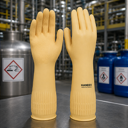 Luva Latex Ranhurada Punho Longo Flex Handex C.A 48645