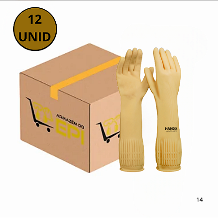 Luva Latex Ranhurada Longa Flex Handex C.A 48645 PCT Com 12 Und