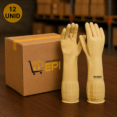 Luva Latex Ranhurada Punho Longo Flex Handex C.A 48645 Com 12 pares