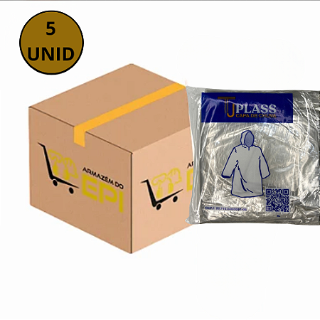 Kit Com 5 Capa De Chuva Descatavel Transparente Unisex
