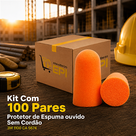 Kit Com 100 Pares Protetor de Espuma ouvido Sem Cordão 3M 1100 CA 5674