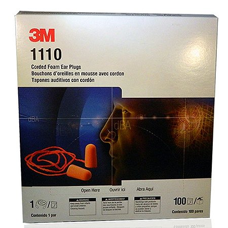 Protetor Auricular 3M™ 1100 16 db com cordão - caixa com 100 unidades