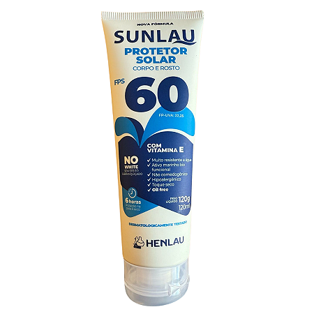 Protetor Solar FPS 60 Proteção UVA UVB 120 Ml Sunlau