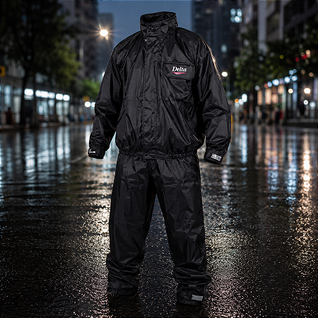 Capa De Chuva Delta Em Nylon Preta Moto Motoqueiro com bolso