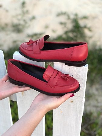 Mocassim em Couro Vermelho