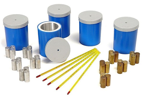 Kit de Física - Conjunto de Calorímetros com termômetros e Corpos de Prova