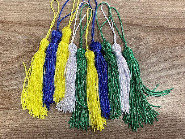 Tassel Pingente Franja 9 cm Bandeira Brasil COPA -10 unidades Verde, Amarelo, Azul e Branco