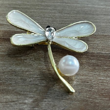 Broche de Libélula com pérola - 4 cm
