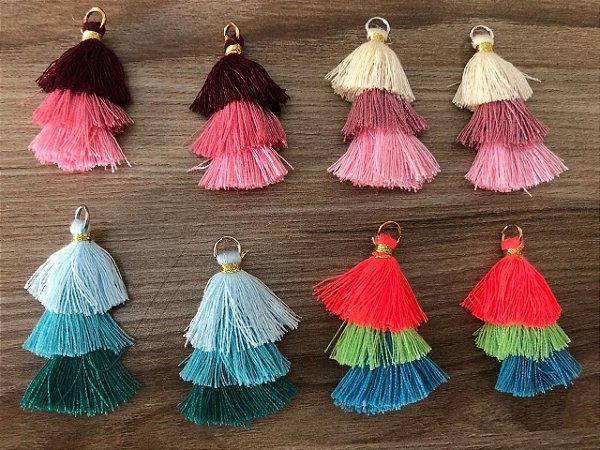 Tassel Pingente Franja Triplo com argola - 10 Unidades