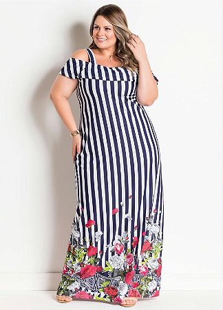 vestido barrado plus size
