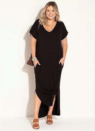 vestido longo preto de malha plus size