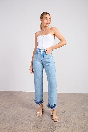 Calça Jeans Feminina Wide Leg Cigarrete
