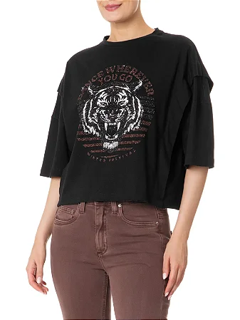 Camiseta De Malha Recortes Bright Tigre - Preto
