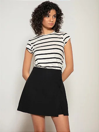 Blusa Manga Curta com Padronagem em Listras