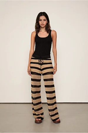 Calça De Tricot Com Lurex