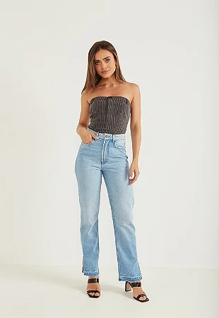 Calça Jeans Feminina Reta com Abertura na Lateral